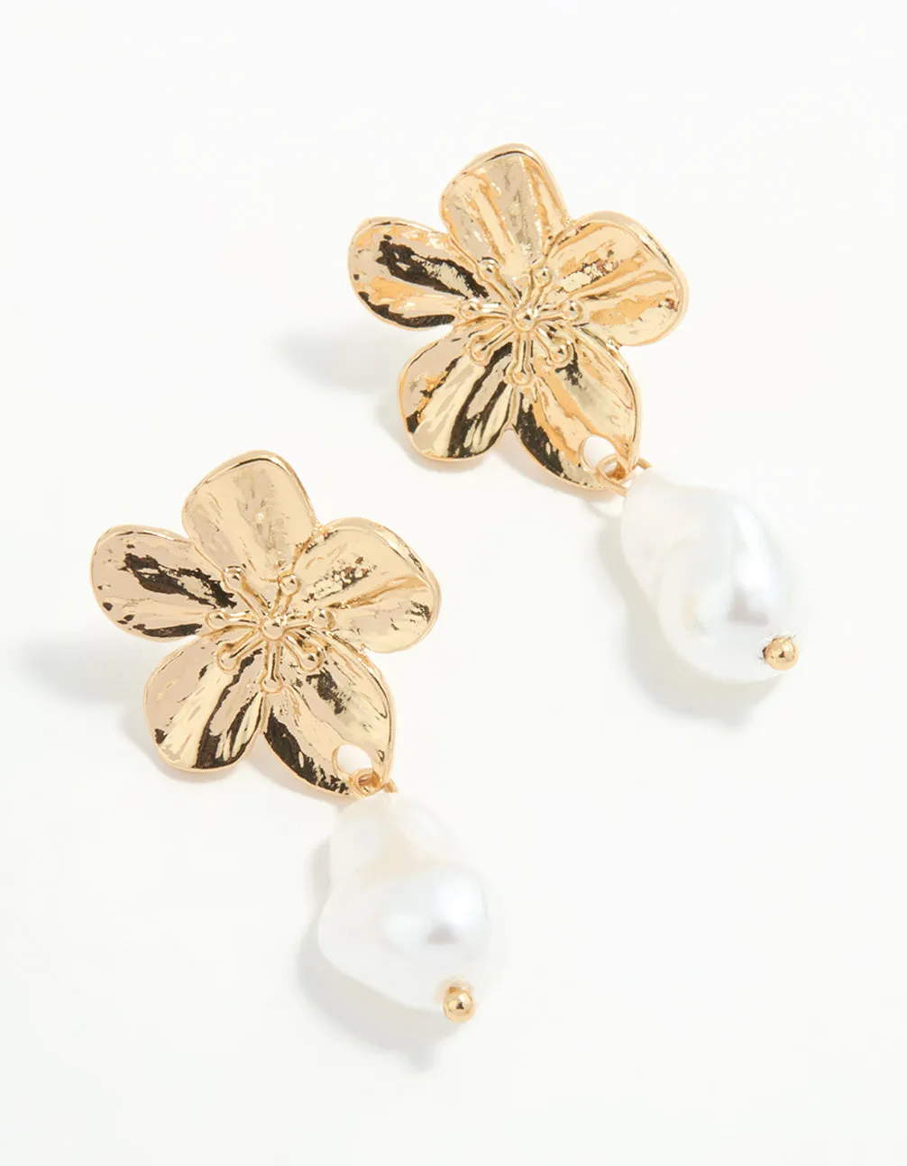 Gold Plated Pearl & Flower Drop Earrings sold by lovisa
