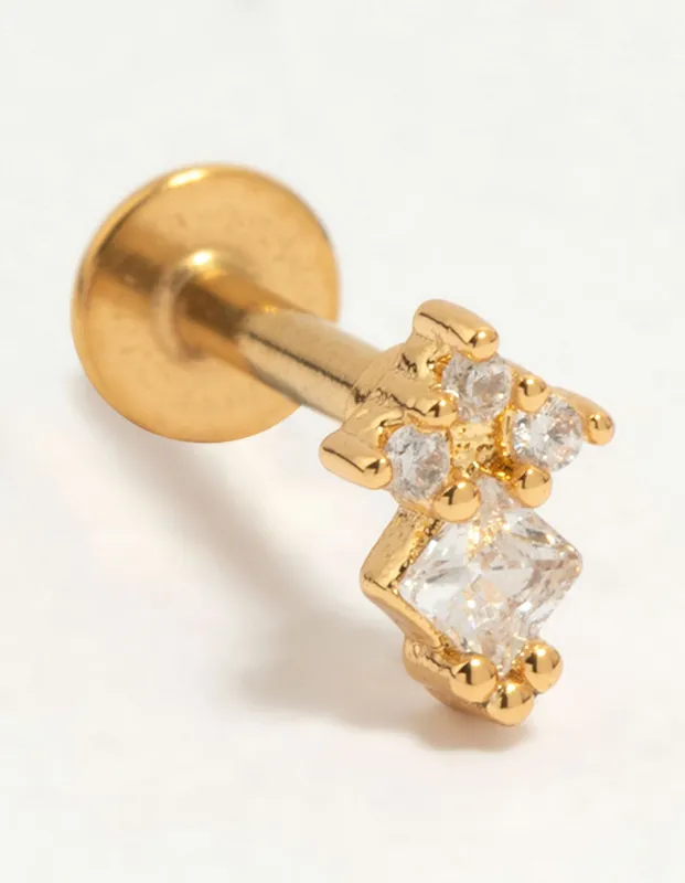 Gold Plated Surgical Steel Cubic Zirconia Micro Cluster Flat Back Stud sold by lovisa