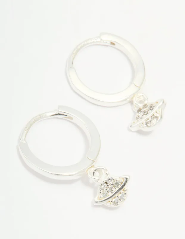 Sterling Silver Cubic Zirconia Planet Huggie Earrings sold by lovisa