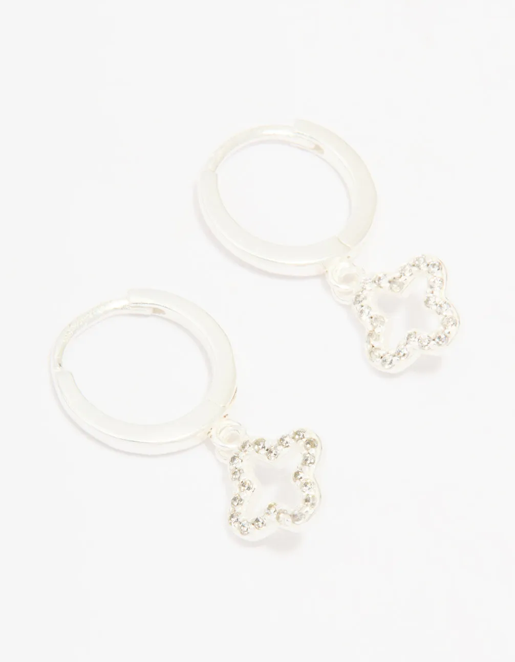 Sterling Silver Cubic Zirconia Flower Huggie Earrings sold by lovisa