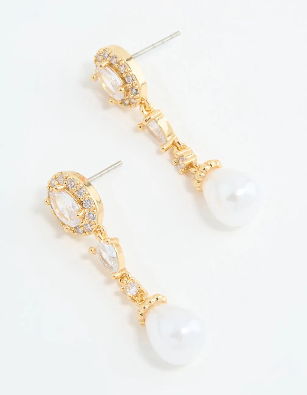 Gold Plated Cubic Zirconia Halo Pearl Drop Earrings sold by lovisa