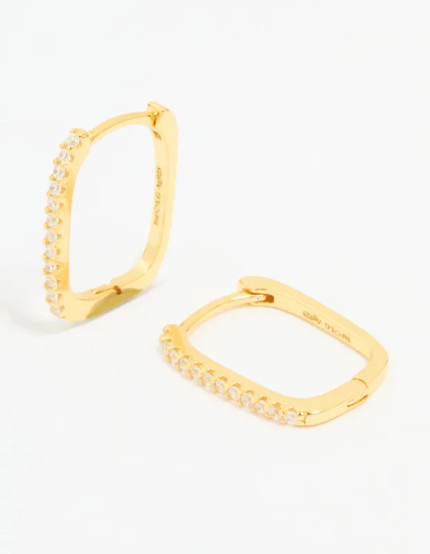 Gold Plated Sterling Silver Cubic Zirconia Pavé Oblong Hoop Earrings sold by lovisa