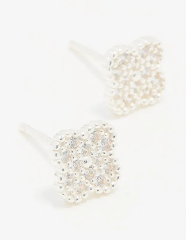 Sterling Silver Cubic Zirconia Pave Flower Stud Earrings sold by lovisa
