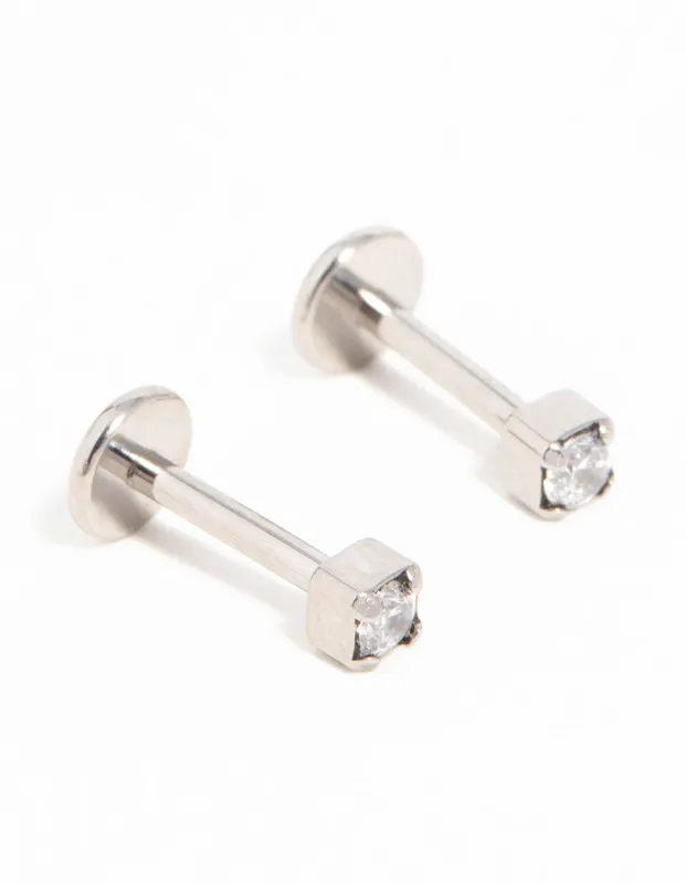 Titanium Cubic Zirconia Half Carat Flat Back Studs 2-Pack sold by lovisa