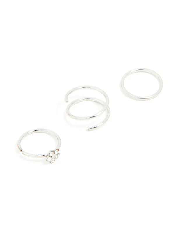 Surgical Steel Mixed Flower Hoop Nose Ring 3-Pack sold by lovisa