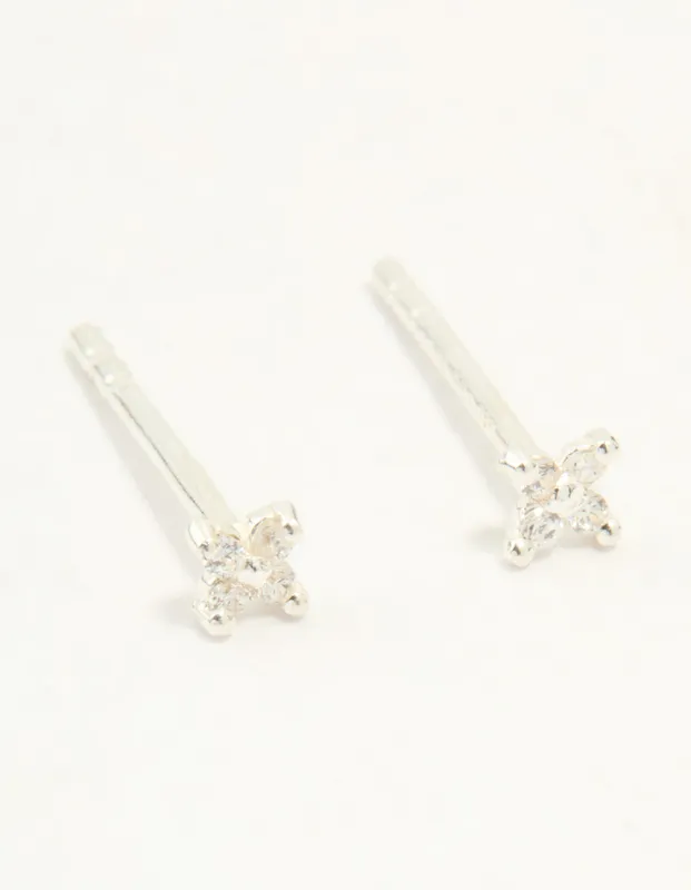 Sterling Silver Cubic Zirconia Micro Flower Stud Earrings sold by lovisa