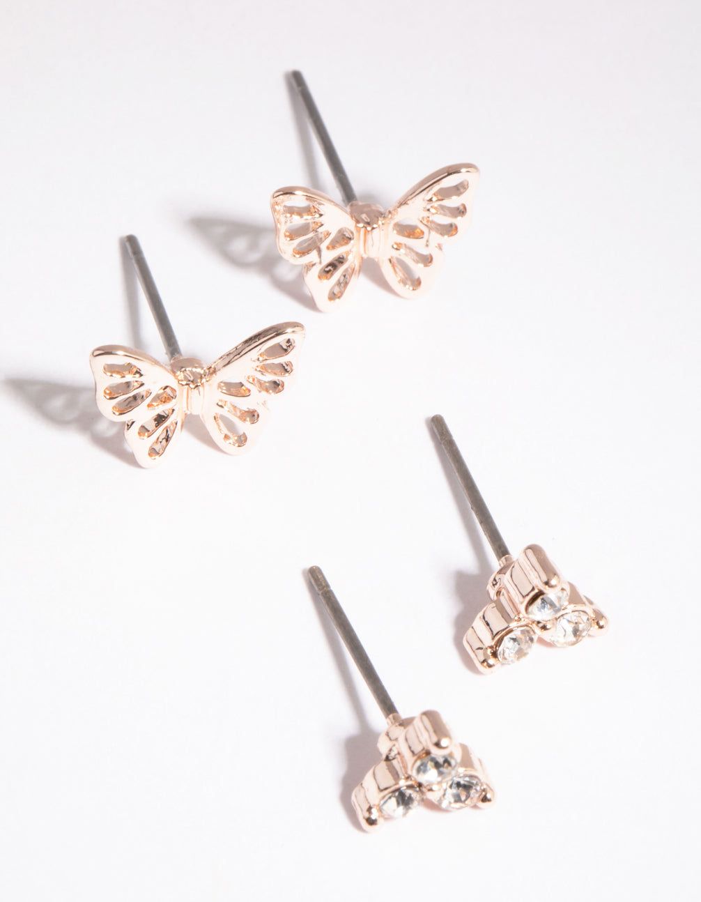 Rose Gold Diamante & Butterfly Earring Set sold by lovisa