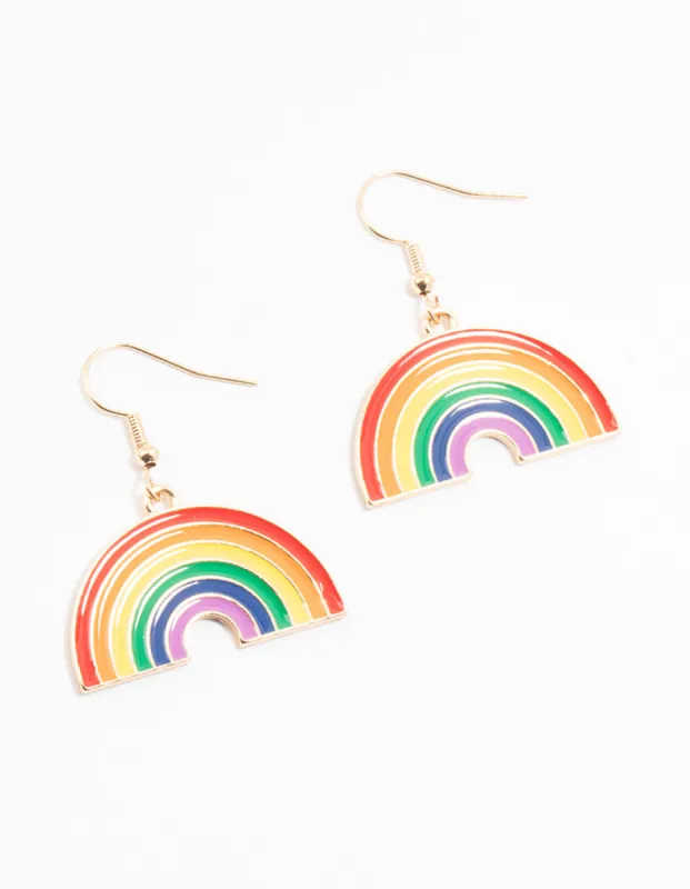 Gold Rainbow Acrylic Drop Earrings sold by lovisa