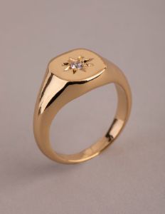 18ct Gold Plated Brass Cubic Zirconia Star Signet Ring sold by lovisa