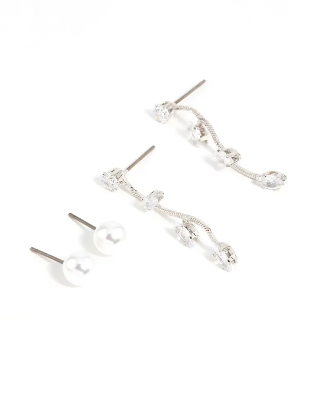 Silver Pearl & Cubic Zirconia Vine Drop Earrings 2-Pack sold by lovisa
