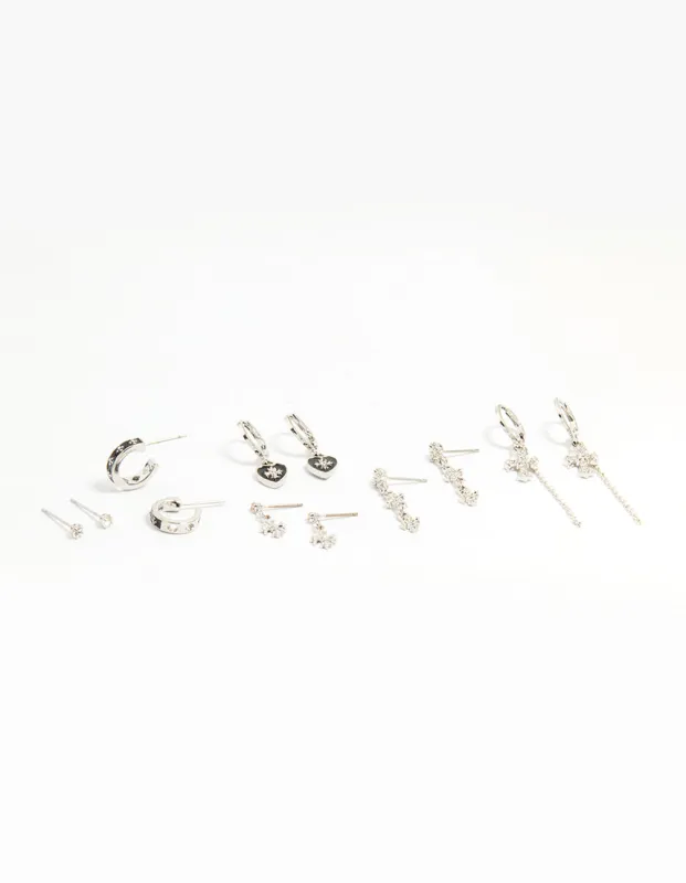 Silver Cross & Heart Stud & Huggie Earring Pack sold by lovisa
