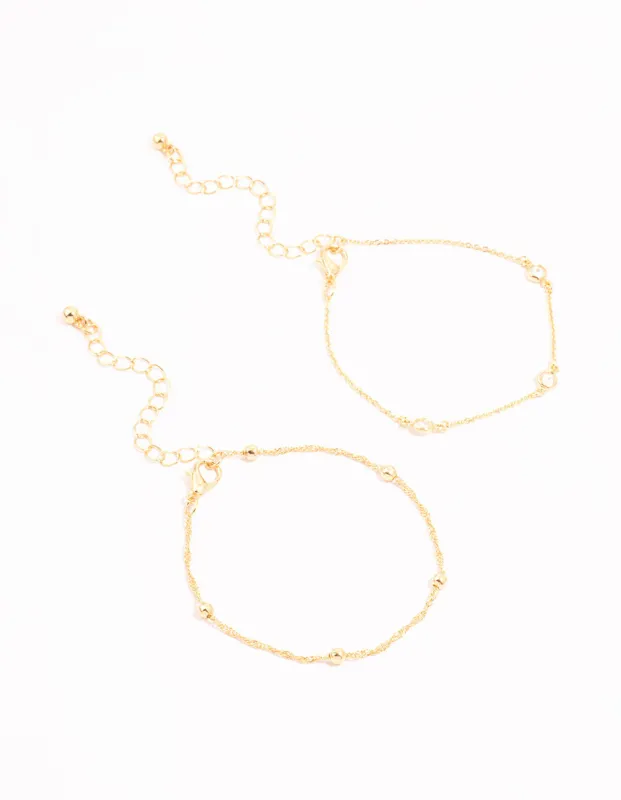 Gold Diamante & Ball Chain Bracelets 2-Pack sold by lovisa