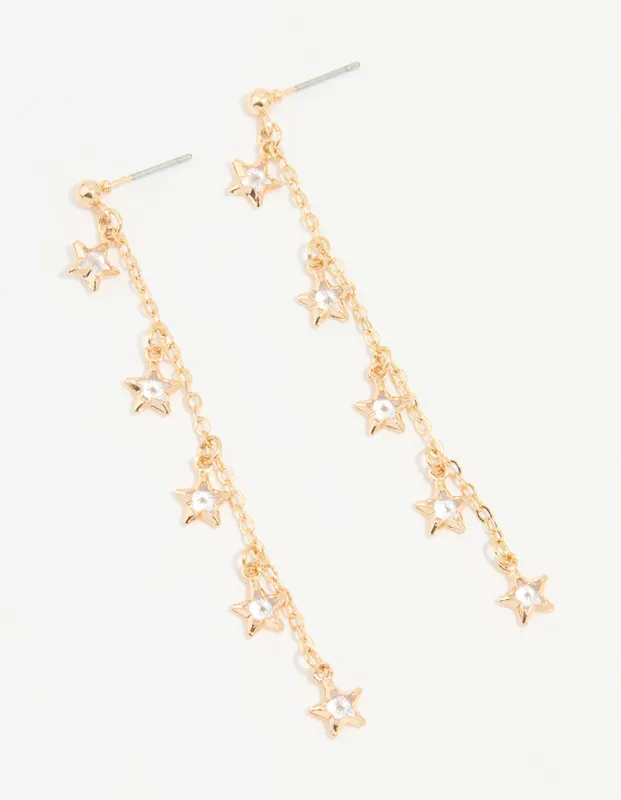 Gold Cubic Zirconia Falling Star Drop Earrings sold by lovisa