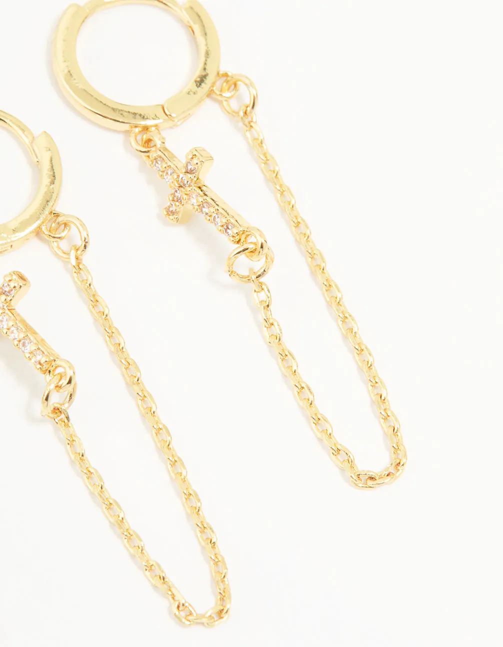 Gold Cubic Zirconia Loop Chain Cross Earrings 3-Pack sold by lovisa product image thumbnail 3