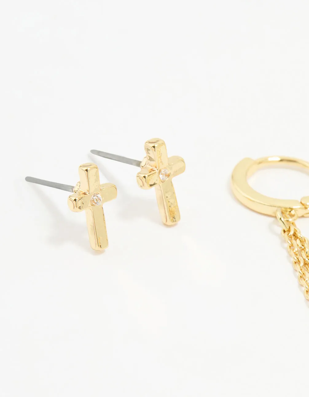 Gold Cubic Zirconia Loop Chain Cross Earrings 3-Pack sold by lovisa product image thumbnail 2