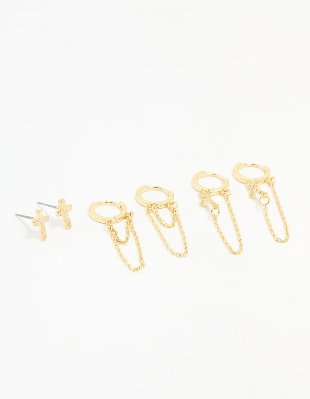 Gold Cubic Zirconia Loop Chain Cross Earrings 3-Pack sold by lovisa