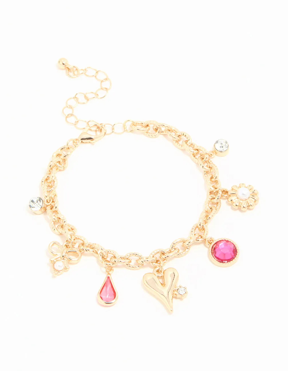 Gold Heart & Flower Charm Bracelet sold by lovisa