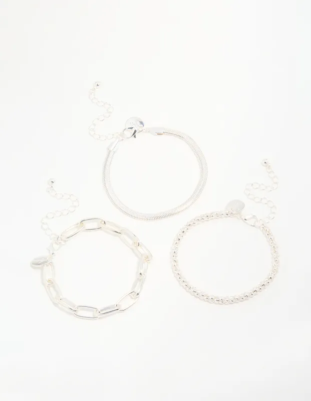 Silver Mixed Chains Bracelet 3-Pack sold by lovisa