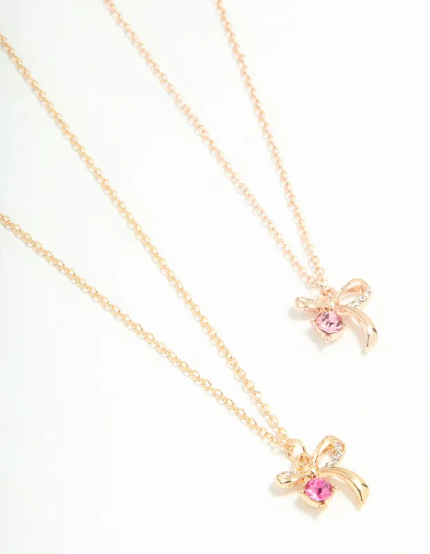 Gold Pink Diamante & Bow Necklaces 2-Pack sold by lovisa
