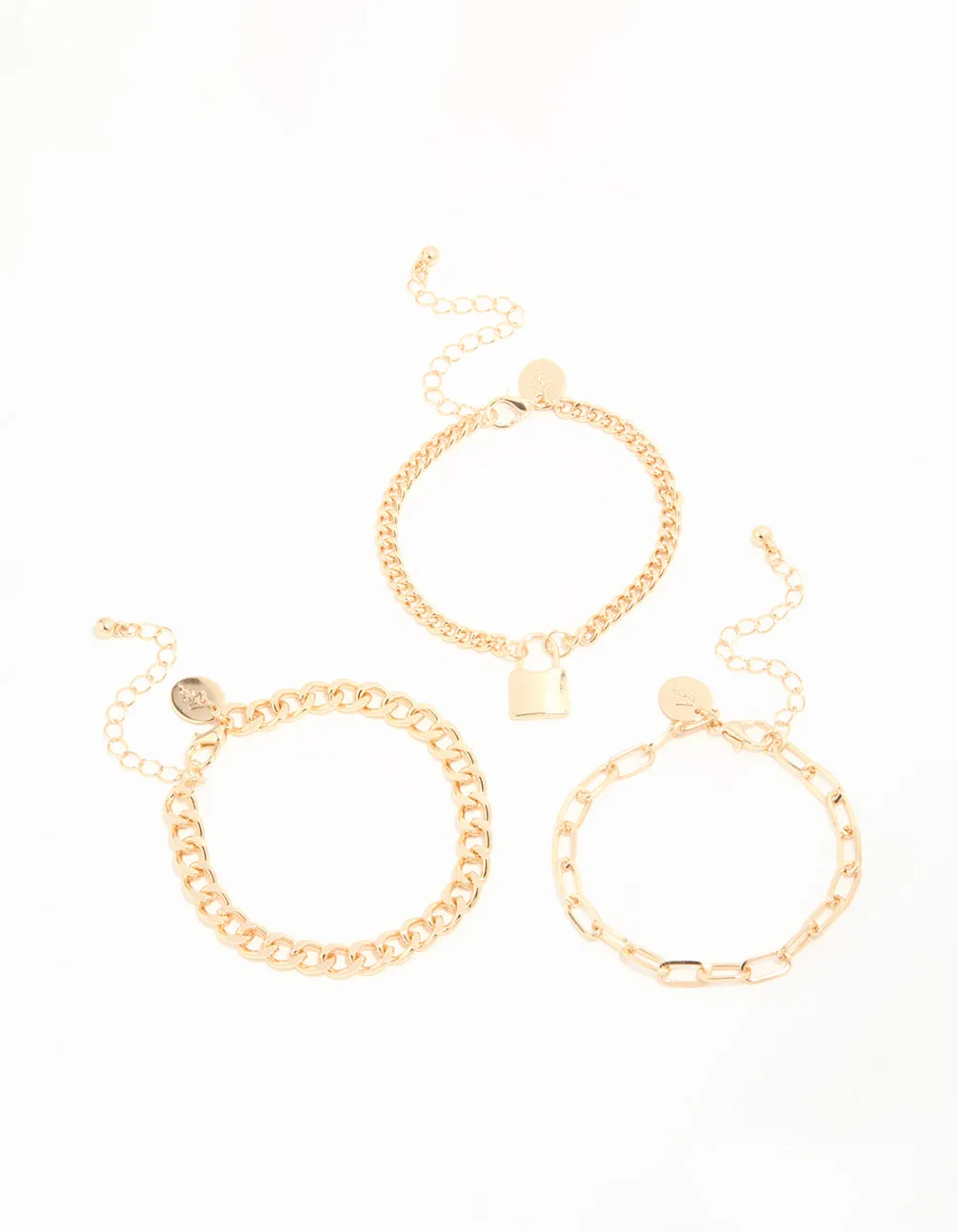 Gold Mixed Chain & Lock Bracelet 3-Pack sold by lovisa