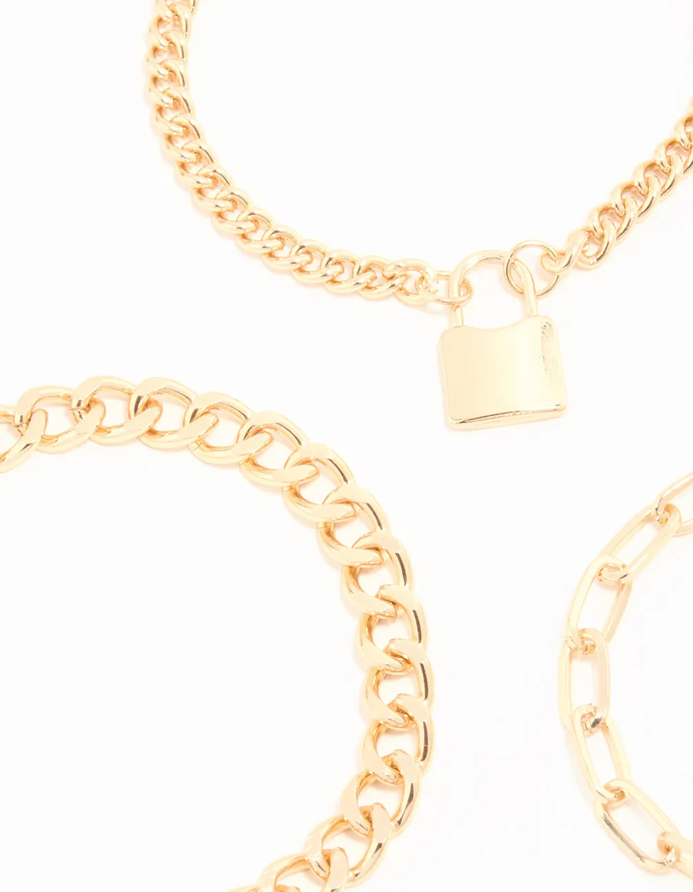 Gold Mixed Chain & Lock Bracelet 3-Pack sold by lovisa product image thumbnail 2