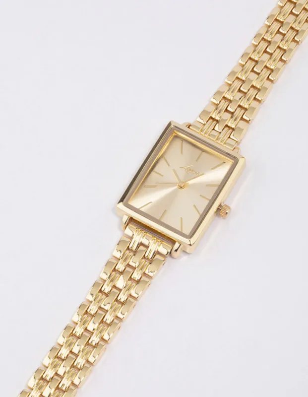 Gold Rectangle Face Classic Watch sold by lovisa
