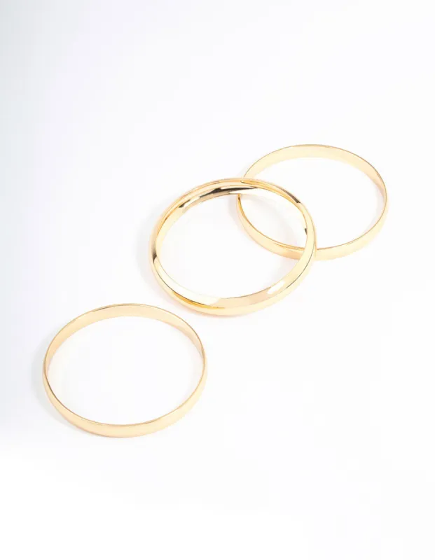 Gold Plated Classic Medium Smooth Bangle Pack sold by lovisa