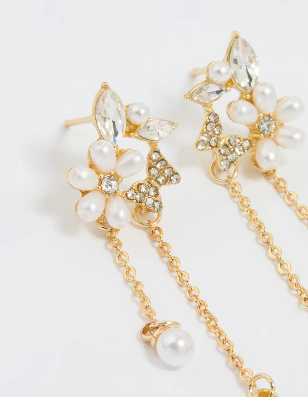 Gold Plated Diamante Pearl Flower Chain Drop Earrings sold by lovisa product image thumbnail 2