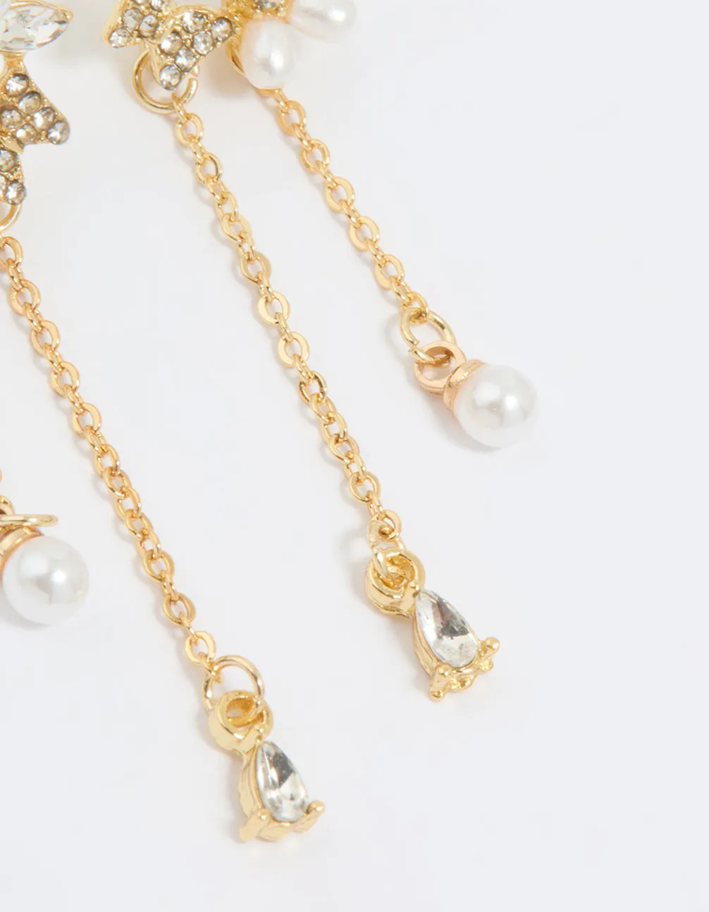 Gold Plated Diamante Pearl Flower Chain Drop Earrings sold by lovisa product image thumbnail 3