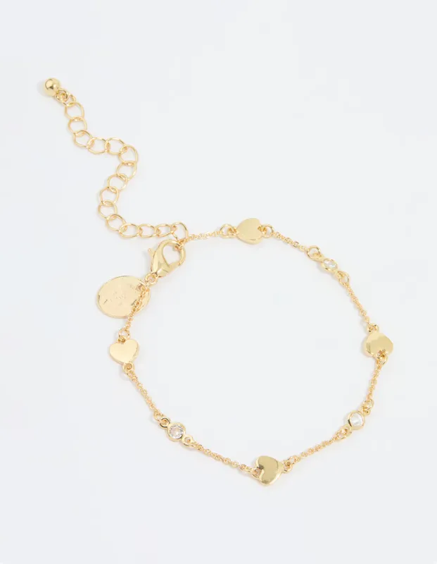 Gold Plated Cubic Zirconia & Heart Bracelet sold by lovisa
