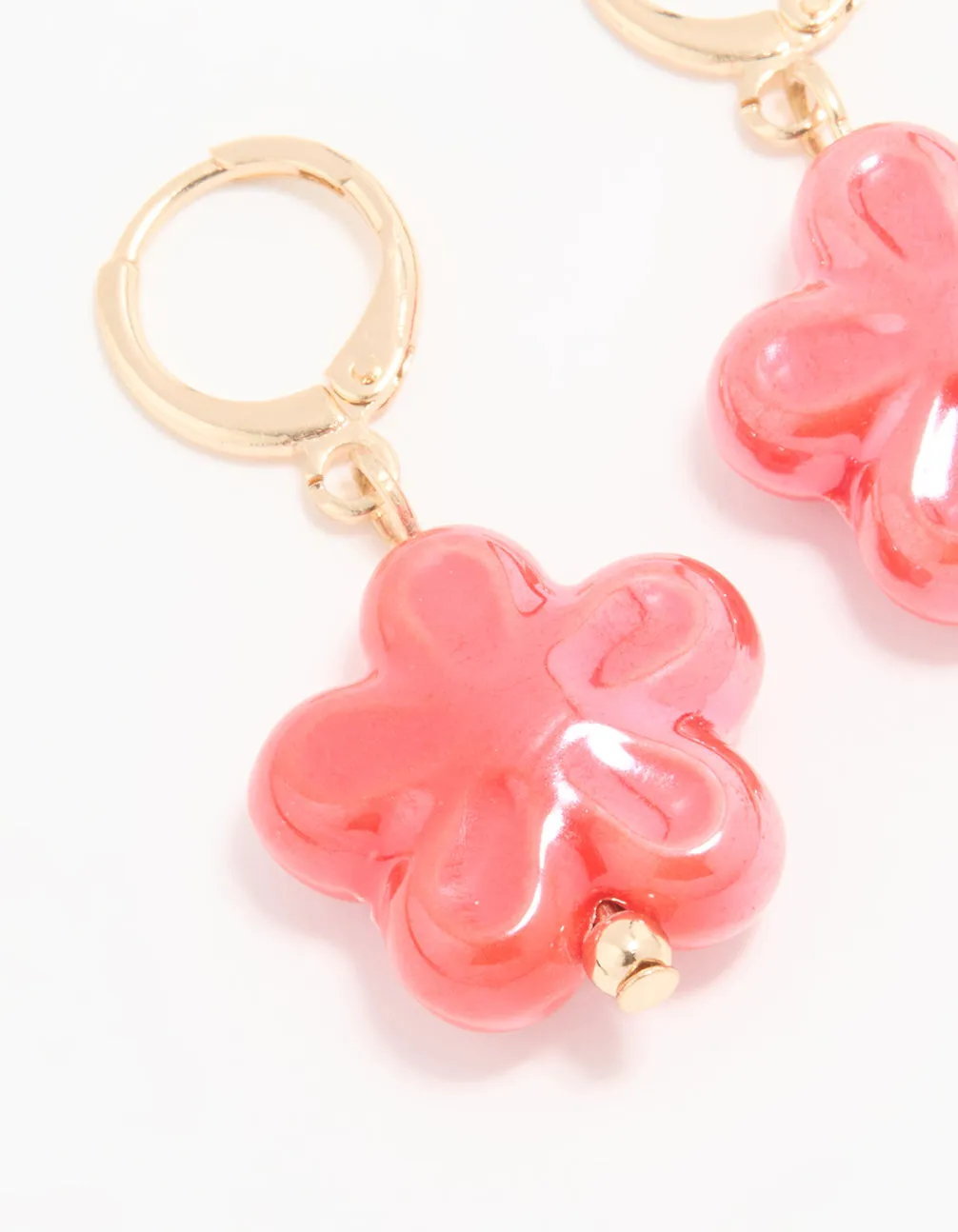 Gold Pink Flower Huggie Drop Earrings sold by lovisa product image thumbnail 2