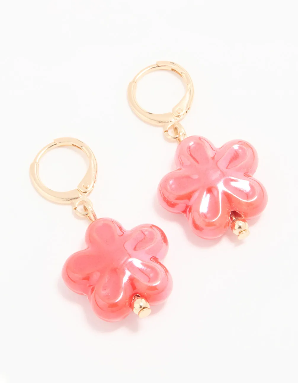 Gold Pink Flower Huggie Drop Earrings sold by lovisa