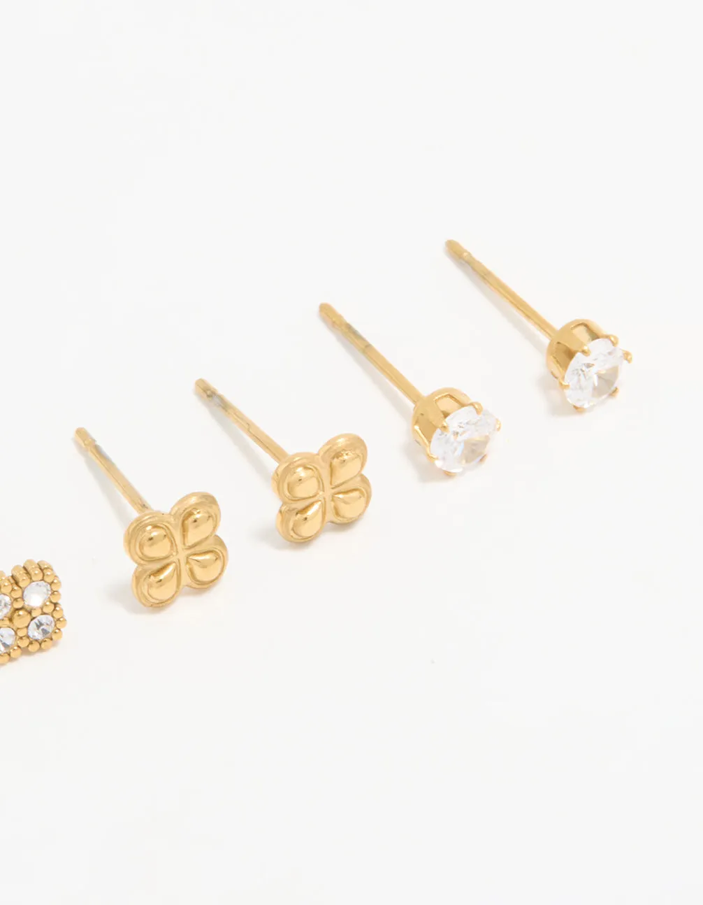 Waterproof Gold Plated Stainless Steel Cubic Zirconia Flower & Classic Stud Earrings 4-Pack sold by lovisa product image thumbnail 3