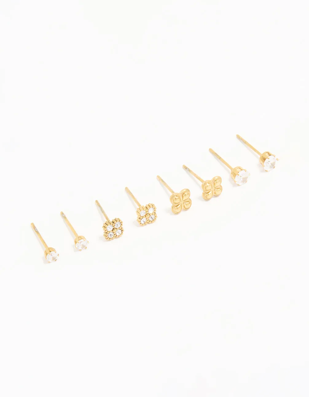 Waterproof Gold Plated Stainless Steel Cubic Zirconia Flower & Classic Stud Earrings 4-Pack sold by lovisa