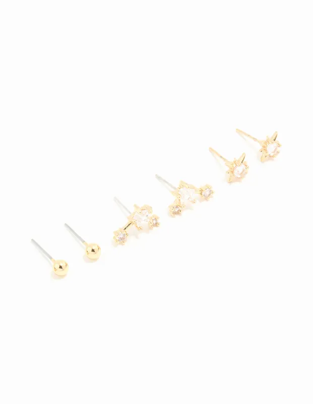 Waterproof Gold Plated Stainless Steel Celestial Stacker Earrings 3-Pack sold by lovisa