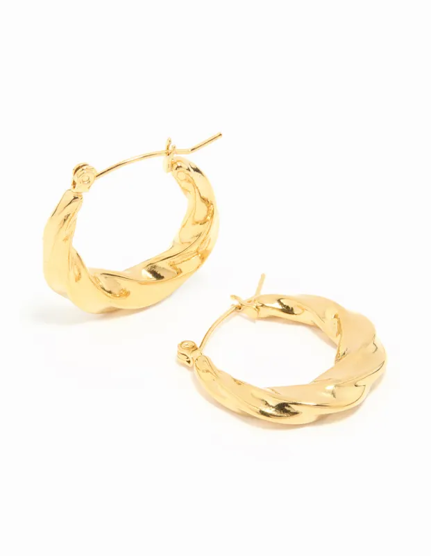 Waterproof Gold Plated Stainless Steel Twisted Medium Hoop Earrings sold by lovisa
