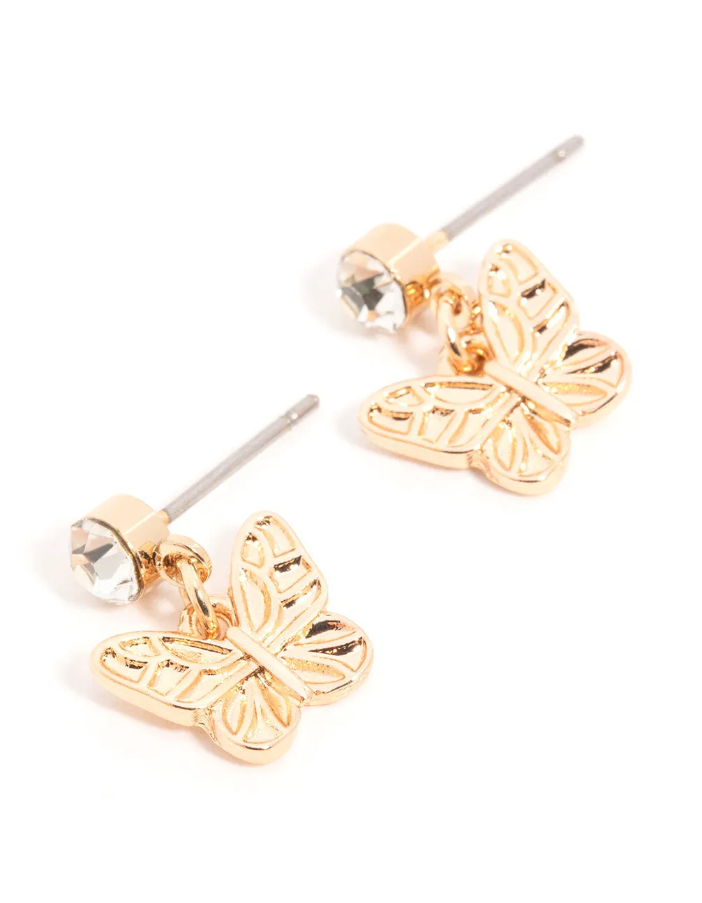 Gold Diamante Butterfly Drop Earrings sold by lovisa