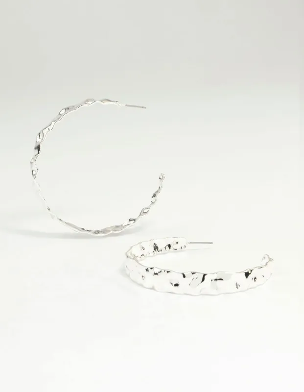 Silver Hammered Flat Hoop Earrings sold by lovisa