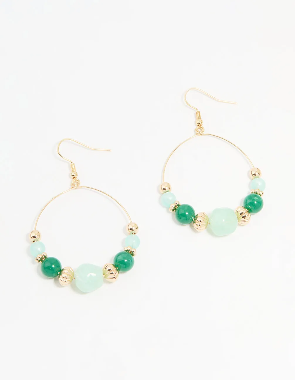 Gold Green Beaded Circular Drop Earrings sold by lovisa
