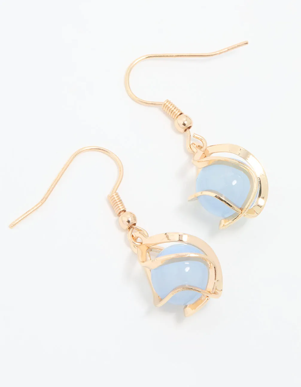 Gold Wire Wrapped Blue Beaded Drop Earrings sold by lovisa