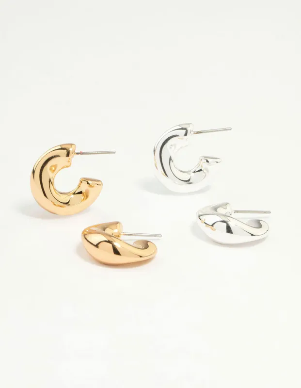 Mixed Metal Organic Shape Hoop Earrings 2-Pack sold by lovisa