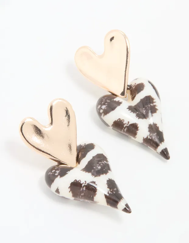 Gold Leopard Print Heart Drop Earrings sold by lovisa