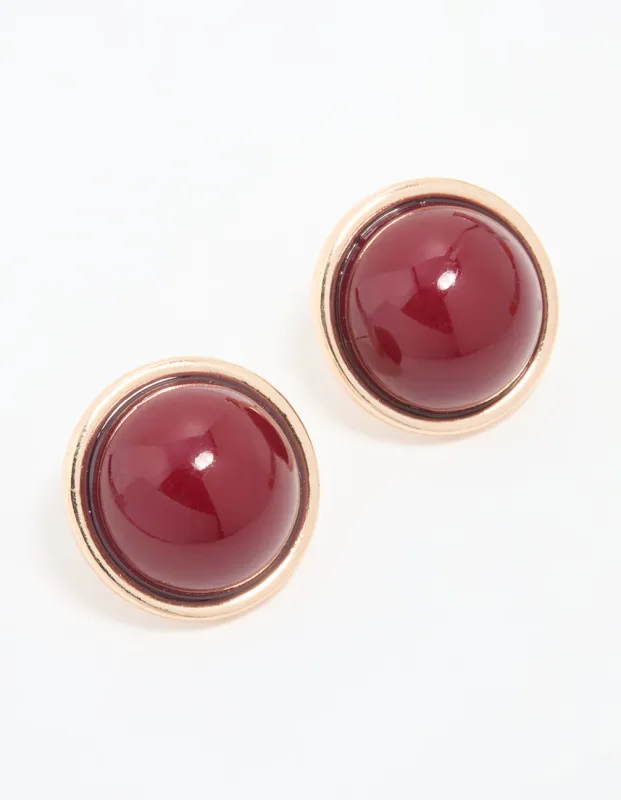 Gold Red Round Stud Earrings sold by lovisa