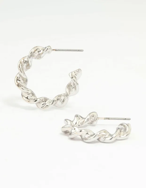Silver Medium Twisted Hoop Earrings sold by lovisa