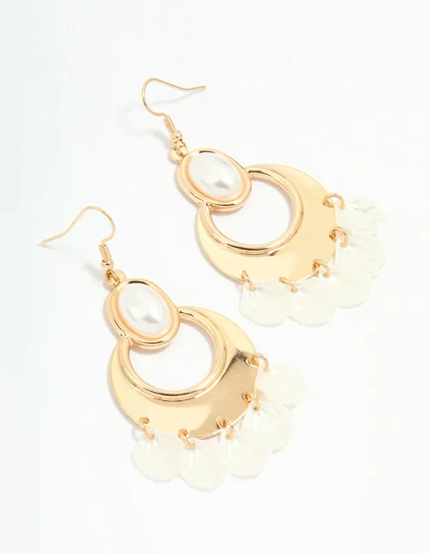 Gold Pearl Oval Petal Drop Earrings sold by lovisa