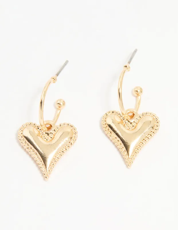 Gold Heart Border Detailed Huggie Earrings sold by lovisa