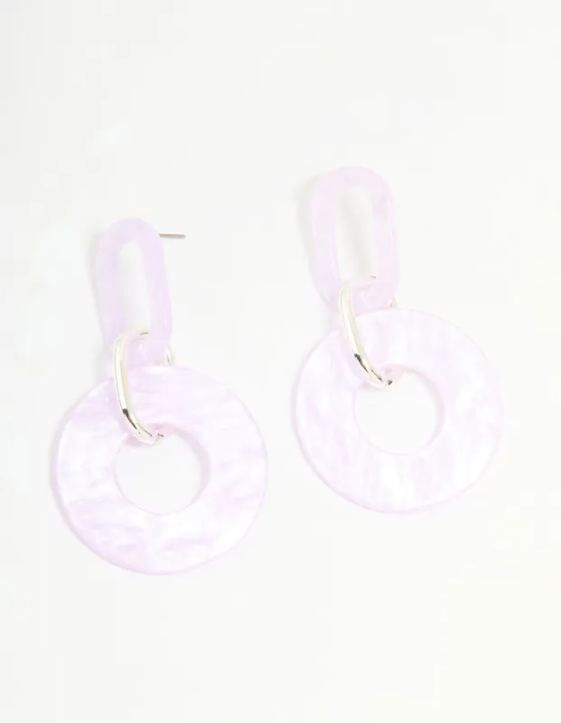 Silver Pink Acrylic Circle Link Drop Earrings sold by lovisa