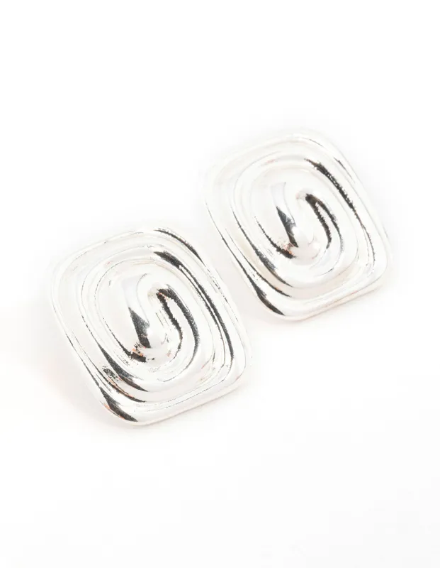 Silver Square Swirl Stud Earrings sold by lovisa