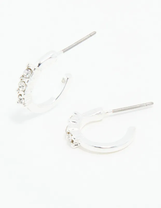 Silver Diamante Trio Huggie Earrings sold by lovisa