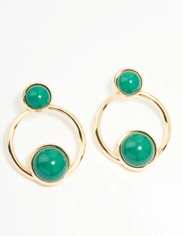 Gold Green Circles Drop Earrings sold by lovisa